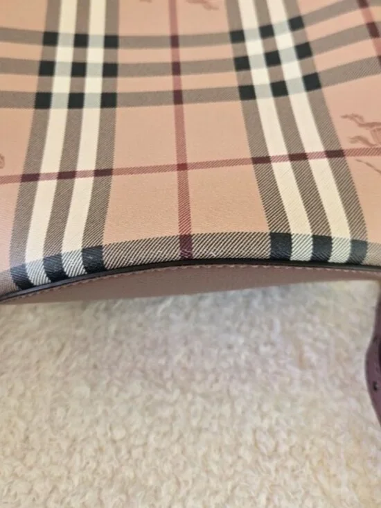 Burberry Haymarket Check Lorne Bucket Crossbody- Light Elderberry - Picture 7 of 11